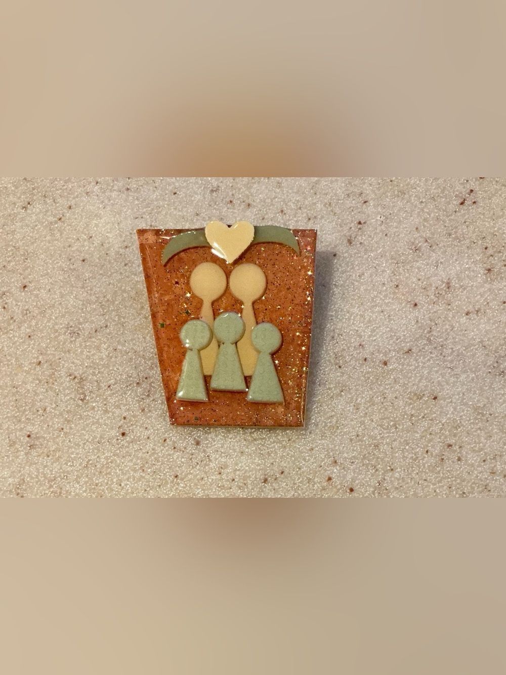 Family Silhouette Glitter Brooch - Copper and Sage Accent